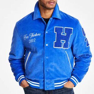 Hudson Men's Blue Corduroy Varsity Letterman Jacket L Snap Front  NWT $248